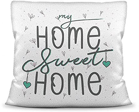 PR Print Royal Kissen mit Spruch - My Home Sweet Home - Statement Deko-Kissen, Geschenk für Familie und Freunde - Kissen weiß flauschig, 40x40 cm, inkl. Füllung