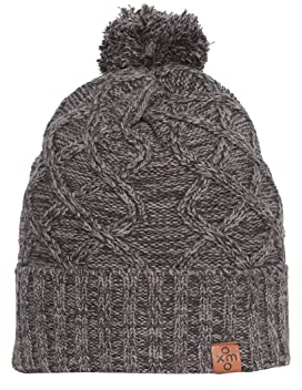 OXMO Pom Damen Wintermütze Beanie Mütze aus 100% Baumwolle Grobstrick, Größe:ONE, Farbe:Dark Grey (792890)