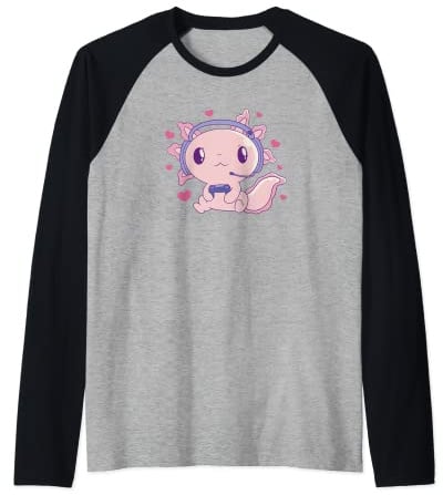 Carino Axolotl Giocare Videogiochi Giochi di gioco Joystick Maglia con Maniche Raglan