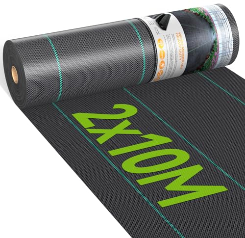 iropro Malla Antihierbas, 2m x 10m, 20m² Malla contra Malas Hierbas, Tela Antihierbas, Tela Geotextil para Control de Maleza, Protección césped Artificial, Lona antimalezas jardín, Anti-UV