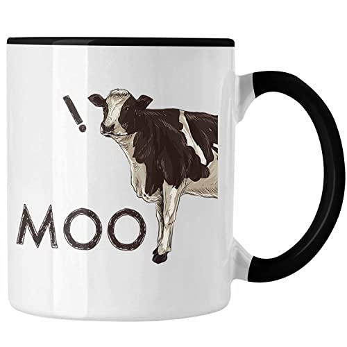 Trendation - Moo Kuh Tasse Geschenk für Landwirt Bauern Geschenkidee Geburtstag Lustiger Spruch (Schwarz)