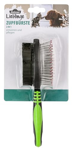 Dehner Hunde- und Katzenfellpflege, 2 in 1 Zupfbürste, Reinigung/Massage/Pflege, Edelstahl/Gummi/Nylon