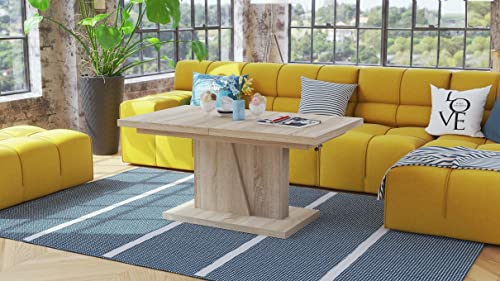 Mazzoni Grand Noir Couchtisch ausziehbar höhenverstellbar 120/180cm in Sonoma Eiche modern vielseitig Wohnzimmertisch Esstisch Beistelltisch Sofatisch platzsparend hochwertig Wohnzimmer