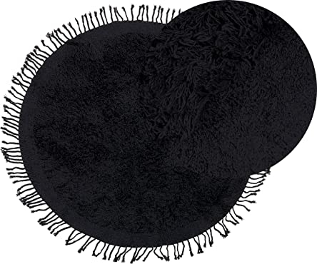 Teppich Baumwolle schwarz ⌀ 140 cm mit Fransen Hochflor Shaggy Boho Bitlis