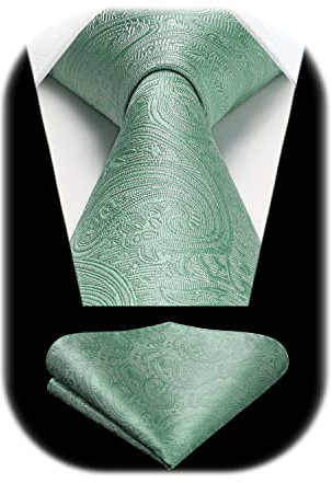 HISDERN Krawatte Grün Herren Hochzeit Paisley Krawatten und Einstecktuch Set Elegant Blumen Krawatte mit Taschentuch Business Party