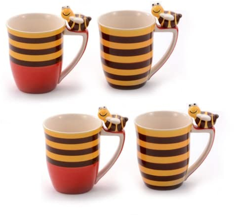 ChaCult | Dekorierte Keramiktassen | 4 Aufgussbecher mit Bienendekor | Küchenbecher | Bedruckte Frühstückstassen | Tasse Große Tasse | Set 4 Keramiktassen