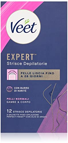 Veet Expert Mix Strisce Depilatorie, Ceretta Gambe e Corpo per Pelli Normali (24 Strisce) e Ceretta Ascelle e Zona Bikini per Pelli Sensibili (16 Strisce) + 7 Salviette Post-Epilazione