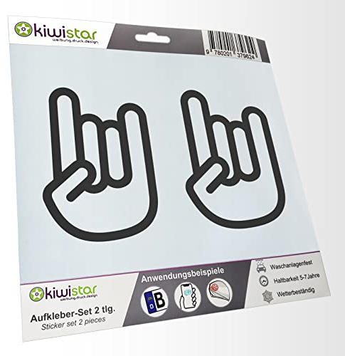 - 2X Kennzeichenaufkleber - Rock'n'Roll Hand - Metal Hand - Autoaufkleber - Evolution Charles Darwin Aufkleber für Auto, Laptop, Fahrrad, LKW, Motorrad Mehrfarbig JDM Decal Racing