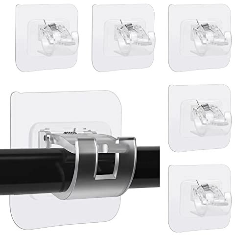 6Pcs Curtain Rod Holder, Self Adhesive Curtain Rod Bracket Nail Free Adjustable Rod Bracket Holders, Curtain Pole Wall Brackets Fixing Rod Holder for Home Bathroom Kitchen and Hotel (Transparent)