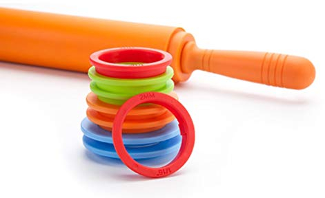 Rodillo, Rodillos con Anillos de Grosor Ajustable, Rodillo de Masa de Silicona Antiadherente para Hornear Pizza, Pastel, Galletas
