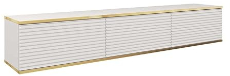 Bettso - ORO - TV Hängeschrank - Fernsehkommode - 175 cm breit - mit Gold Deko - Lowboard - Fernsehtisch - TV Bank - Glamour - 3 Klapptüren - Wohnzimmerschrank - Wohnzimmer Möbel - Matt Weiß Gerillt