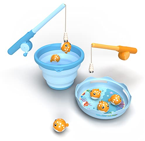Schildkröt Fishing Game – Magnetisches Angelspiel für Kinder – fördert Feinmotorik & Koordination – 2 Teleskop-Angeln, 6 Fische & Faltbarer Eimer mit Unterwassermotiv – BPA frei