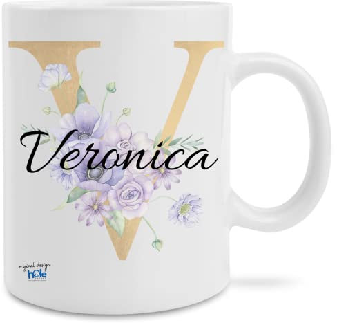 Hole Gadget Tazza con Iniziali e Nome con tutte le Lettere in Ceramica Personalizzabile Idea Regalo per Uomo e Donna, Festa della Mamma, Ricorrenze, Amica, Maestra, Casa, Ragazza (V)