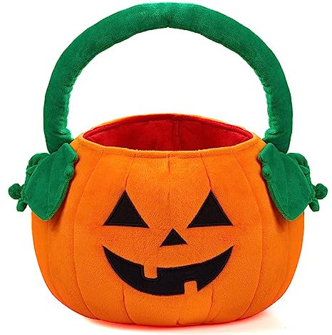 JOYIN Halloween-Kürbis-Plüsch-Tragetasche, Eimer, Süßigkeiten- oder Leckerei-Tasche mit Griff mit Griff für Partyzubehör, Kindergeschenktüten