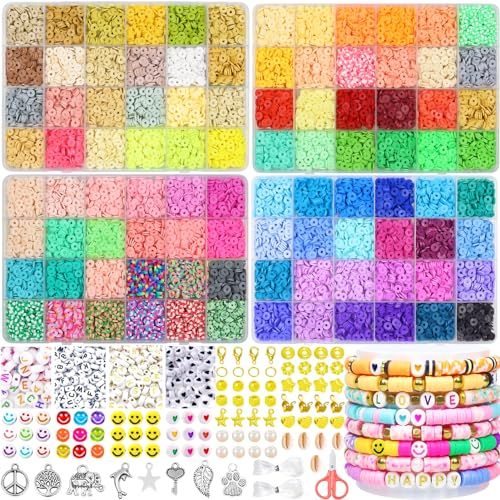 96 Farben 12300 Stück Clay Beads, Perlen für Armbänder, Perlen Set 6mm Perlen Zum Auffädeln, Polymer Clay Perlen, Perlen Armbänder Selber Machen Set mit Buchstaben Perlen für DIY Armband Schmuck