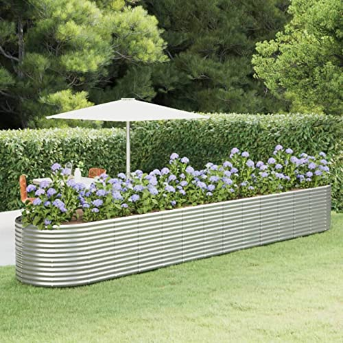 SECOLI Hochbeet Metall Oval Hochbeet Metall Silber Hochbeet Metall 554 x 100 x 68 cm hochbeete für Garten Metall hochbeet Balkon kräuterbeet Pflanzbeet für Gemüse & Kräuter Gartenbeet Stahl