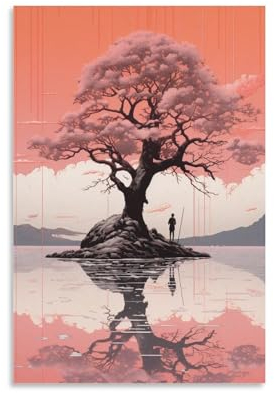 Natur See Baum Wandkunst Leinwand Poster Anime Wunderland Angeln Wanddekoration Poster Schlafsaal Dekor Malerei Kunst