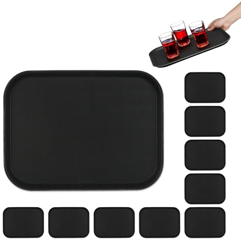 10x Vassoio Antiscivolo Rettangolare, LxP: 41x30 cm, Piatto Portata, Servizio Ristorante, Bar, Cucina Casa, Nero