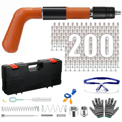 Pistola Manuale Sparachiodi con 200 chiodi tondi, rivetti a 5 marce, pistola per unghie con scatola di plastica per pareti di cemento, lavorazione del legno (pistola per unghie)