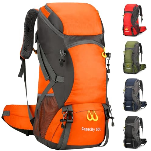 jianyana Wanderrucksack 50L Trekkingrucksack Regenhülle Reiserucksack Wasserdichter Campingrucksack für Wandern Camping Bergsteigen Reisen Sport Herren Damen