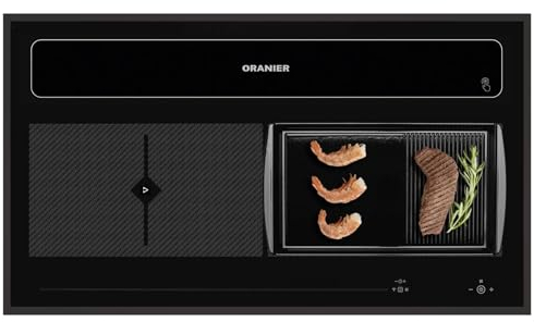 Oranier Kochfeld 90 cm Induktion KFL 2094 Kochfeldabzug - Flächen-Induktionskochfeld Abluft-Umluft Grillplatte halb-gerillt & schwarzem Kochfeldrahmen