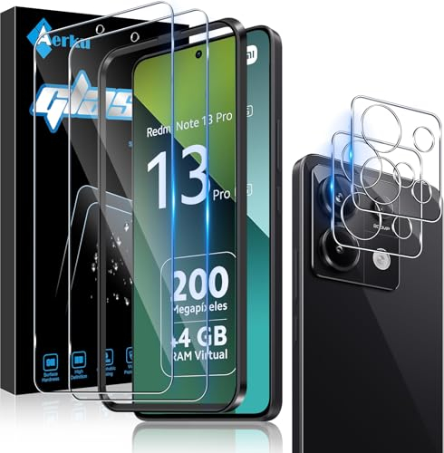 Aerku Pellicola Vetro Temperato per Xiaomi Redmi Note 13 Pro 5G, 2 Pezzi Pellicola Fotocamera e 2 Pezzi Pellicola Protettiva, 9H Anti Graffi HD Vetrino Fotocamera Protezione Schermo
