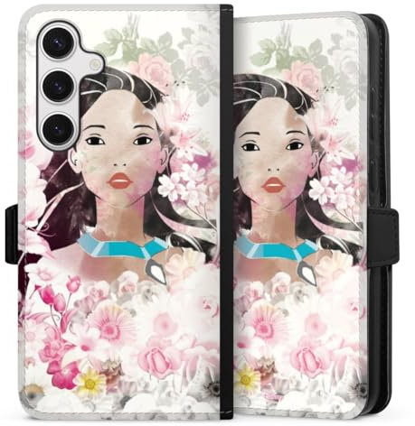 DeinDesign Klapphülle kompatibel mit Samsung Galaxy S24 + Handyhülle aus Kunst Leder schwarz Flip Case Pocahontas Disney Offizielles Lizenzprodukt