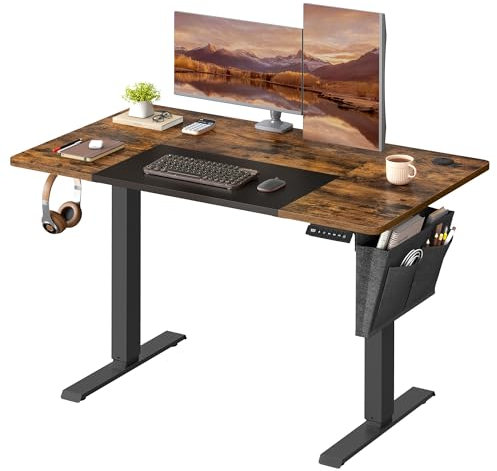 VASAGLE Electric Standing Desk, Height Adjustable Desk, 60 x 120 x (72-120) cm, 4 Memory Heights, Storage Pocket, for Home Office, Study, Rustic Brown and Matte Black LSD015X11V1