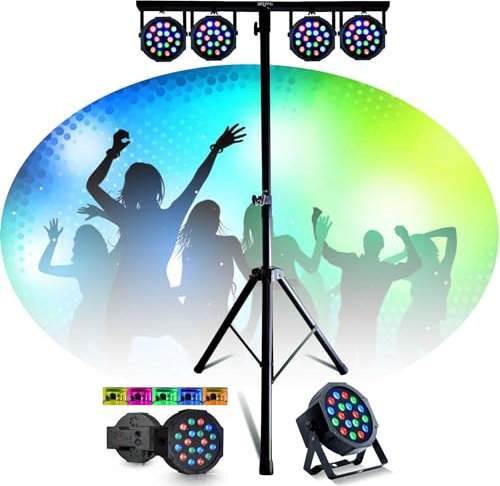 Mooving Light & Sound - Pack Lumière Pied ML-SUPPORT-DJLIGHT - 4 projecteurs par RGB DMX - Fête Soirée Anniversaire