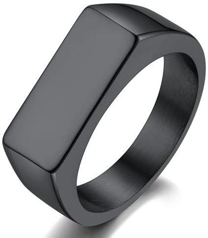 MAGIIE Edelstahl Ring Siegelring Bandring für Herren Männer,Schwarzer Achat Herren Ring Damen Gold Kupfernickel Geometrischer Ring