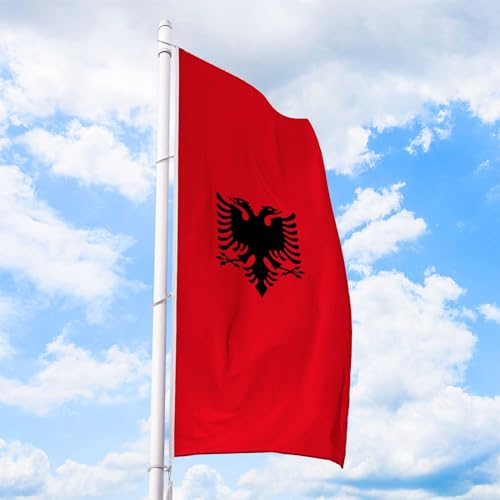 Albanien Flagge 80 x 200 cm - für Fahnenmast, Albanienfahne aus reißfestem Fahnen-Polyester-Stoff, Hissfahne Hochformat wetterfest und UV-beständig