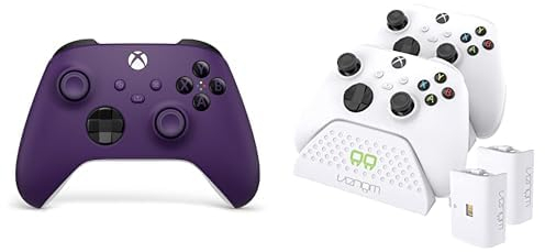 Xbox Mando inalámbrico púrpura astral Series X|S, One y dispositivos Windows+Venom Base de carga doble con 2 paquetes de baterías recargables - blanco Series X y S One