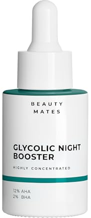 Glycolic Night Booster (30ml) – für ein ebenmäßigeres, glatteres & feinporigeres Hautbild – mit 12% AHA & 2% BHA - Fruchtsäureformel für glattere Haut – vegan - by Beauty Mates