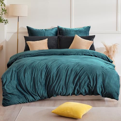 Beqnat Winter Flanell Bettwäsche 155x220 Warme Flauschige Teddy Plüsch Bettwäsche Sets Cashmere Touch Winterbettwäsche Fleece 1 Bettbezug + 1 Kissenbezug 80x80 mit Reißverschluss, Petrol