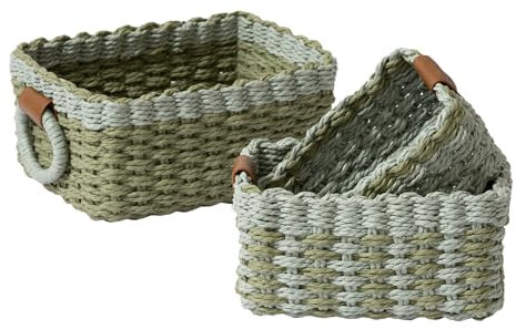 LA JOLIE MUSE Small Wicker Baskets for Organizing, Recycled Paper Rope Storage Basket Container Bins for Shelves Bathroom Living room, Organizer Set of 3 Sage and Light green