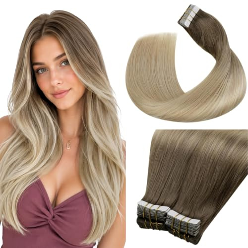 LaaVoo 50cm Extensions Echthaar Tape Blond Balayage Tape in Extensions Echthaar Hellbraun Ombre Aschblond mit Platinblond Tape in Haarverlängerungen Echthaar Extensions Invisible 40pcs 100g #8/18/60
