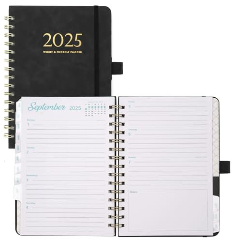 Kalender 2025 Buchkalender Softcover mit PU-Leder (ca. 21.5 x 15.5 cm), Wochenplaner 2025 Terminkalender Planer 2025, 12-Monate-Terminplaner (Jan.2025-Dez.2025) 1 Woche 2 Seite, Schwarz