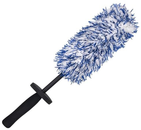 Car Alloy Wheel Cleaner Brush - Soft Dense Bristles, No Metal, Rim Detailing, Blue and White