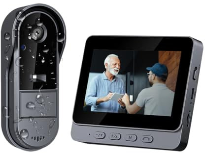 Kabellose Türklingel mit Kamera und 4,3 Zoll Bildschirm ohne WLAN und App, wasserdichte Außentürklingel 170° Betrachtungswinkel, Bluetooth 1080P Video-Türsprechanlage, Video-Gegensprechanlage für Zuha