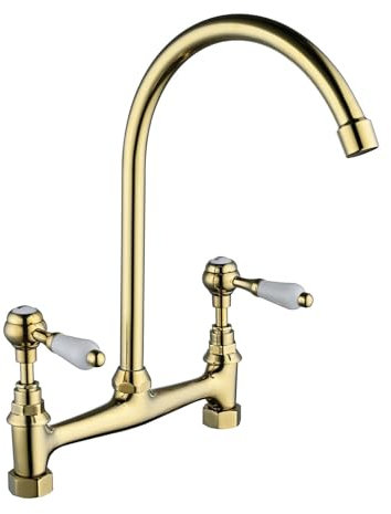RONMX Wasserhahn Küche, RKF0365 Modern Küchenarmatur, 2 Löcher 2 Griffe Armatur Küche, Keramikgriff Küchenarmatur Mischbatterie, Spültischarmatur Küche, 59A Kupfer