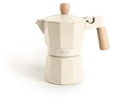 CREATE / THERA MOKA RETRO/Italienische Kaffeemaschine Cremeweiß 350ml / 6-Tassen Fassungsvermögen, aus Aluminium, Sicherheitsventil, geeignet für Gas-, Elektro- oder Vitroherd.