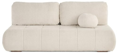 Best Mobilier – Bowie – 3-Sitzer-Sofa ausklappbar, Truhe + rundes Kissen, inklusive strukturiertem Stoff, Beige