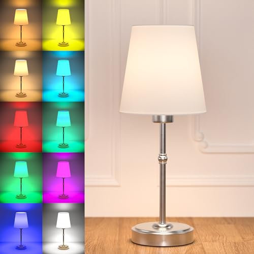 Nachttischlampe mit Ladefunktion Glühbirne, Akku Tischleuchte Aufladbar, Kabellos Tischlampe Wohnzimmer mit Timing, 4 Farbtemperaturen, 9 Farbige, Dimmbar, Silber Vintage Nachttischlampe Ohne Kabel