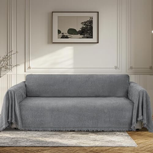 BellaHills Wasserdicht Chenille Sofa Überzug 1/2/3 Sitzer, Waschbar Weiche Couch Überzug Sofa Bezug für Wohnzimmer, rutschfeste Sofaüberwürfe L Form Möbelschutz für Hund Katze (Grau, 180x300cm)