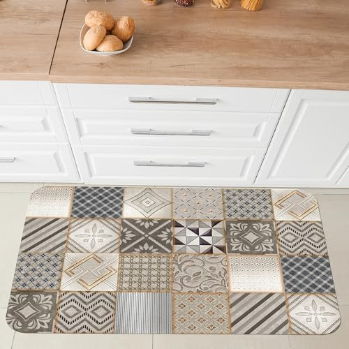 Comart - Tapis de Cuisine Austin - Imperméable - Antidérapant - Anti-Taches - Lavable en Machine - Tapis en Polyester - pour Couloir et Cuisine - Fabriqué en Italie - Cementine Grise - 50 x 75 cm