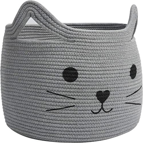 Large Woven Cotton Rope Storage Basket, Baby Laundry Basket Organizer for Towels, Blanket, Toys, Clothes, Gifts | Pet Gift Baskets for Cat, Dog, 40 × 30 cm, Gray