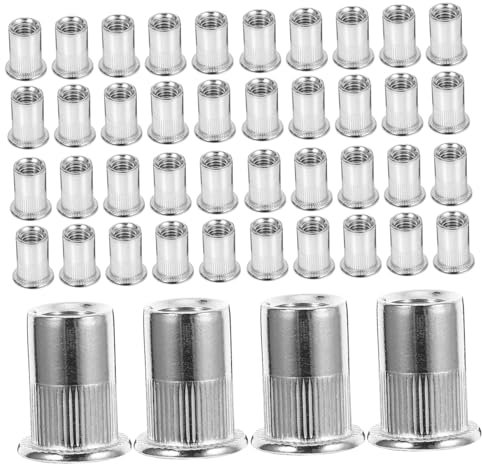 TOPBATHY 50 Stück Gewindemuttern einsetzen Gewindeeinsatz für Blech mit Gewinde rostfrei Einfügen Faden Nuss Edelstahl-Gewindeeinsatzmuttern genietete Gewindemuttern Edelstahl 304 Silver