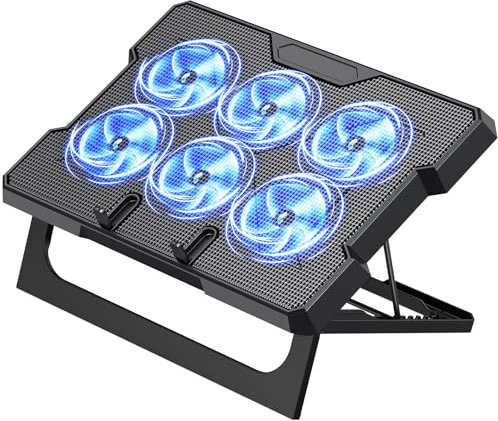 MOKURU Laptop Cooling Pad, Laptop Cooler with 6 Quiet Fans Up to 17.3 Inch Heavy Notebook Cooler Stand, 9 Levels of Tilt, Two Levels of Height Adjustable (Black)