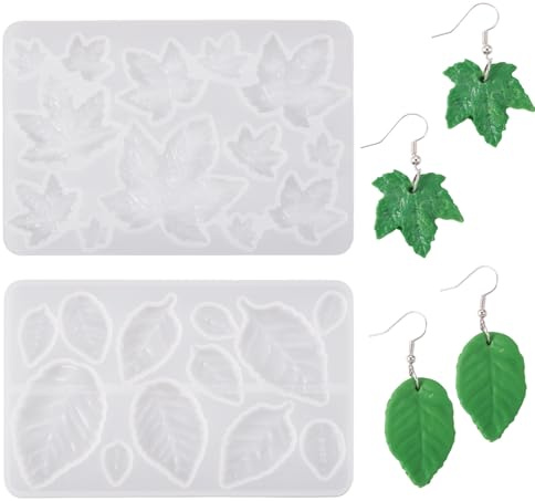 PandaHall Lot de 2 moules en silicone en forme de feuilles d'érable pour fabrication de boucles d'oreilles et porte-clés en résine époxy UV