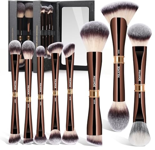 MAANGE Luxus Pinselset Makeup mit Spiegel (16-in-1) - 8 Dual-Ended Profi Makeup Pinsel für Foundation Contour & Lidschatten | Geschenkbox (Weihnachten, Geburtstag, Valentinstag)